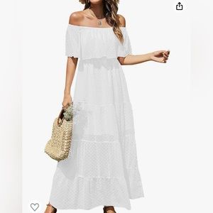 Swiss dot off shoulder maxi dress